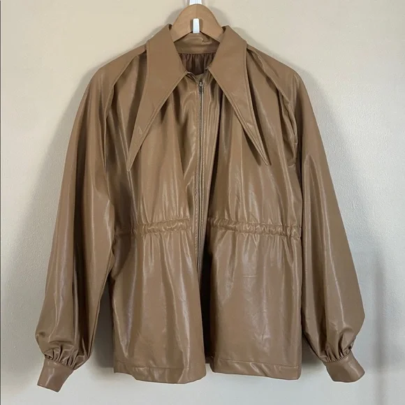 Deveaux New York Ari Camel Brown Vegan Faux Leather Jacket - Picture 6 of 14